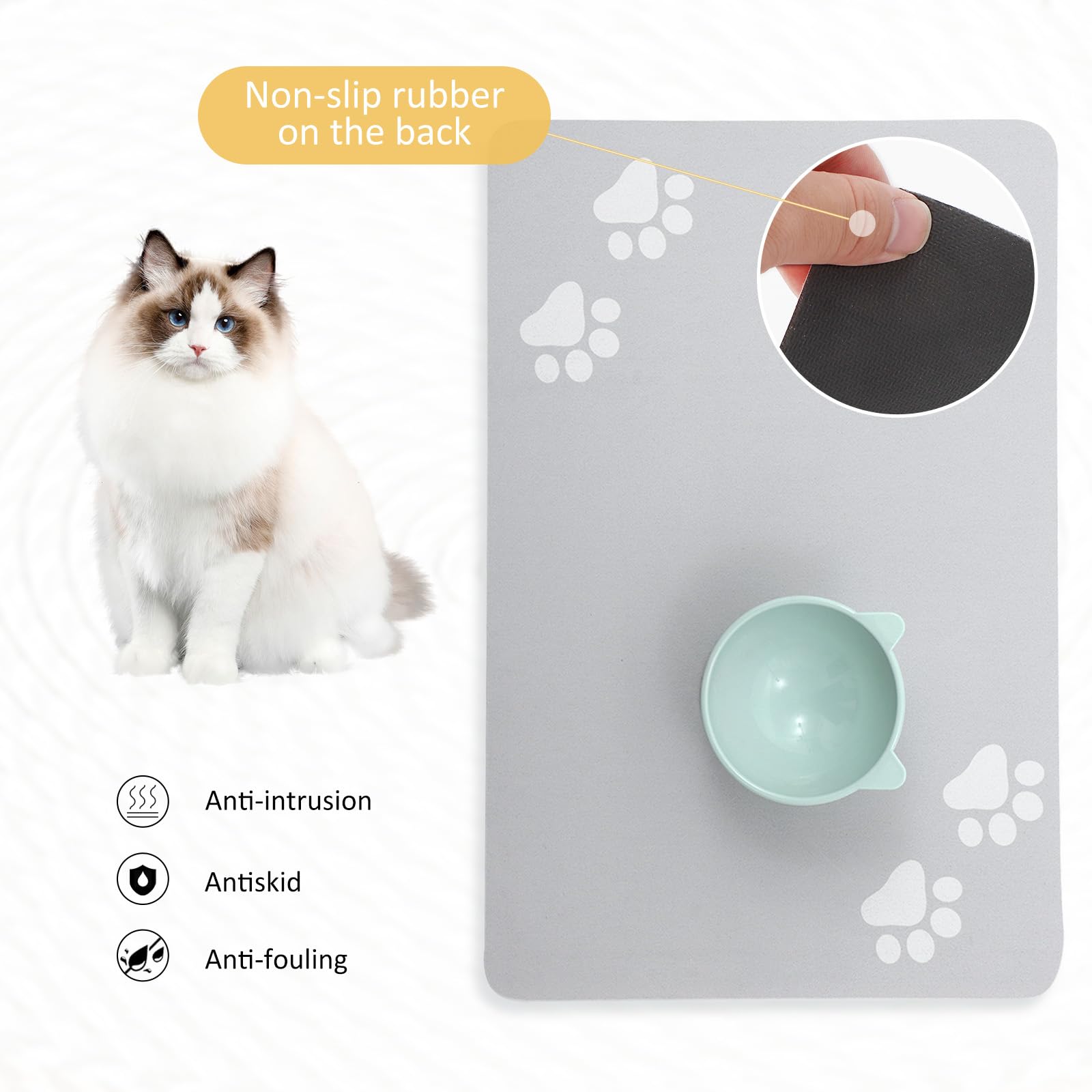 Tappetino Assorbente Per Ciotole Cane E Gatto OPLERT - Antiscivolo, Lavabile, Grigio Chiaro 40x60 Cm - Foto 13