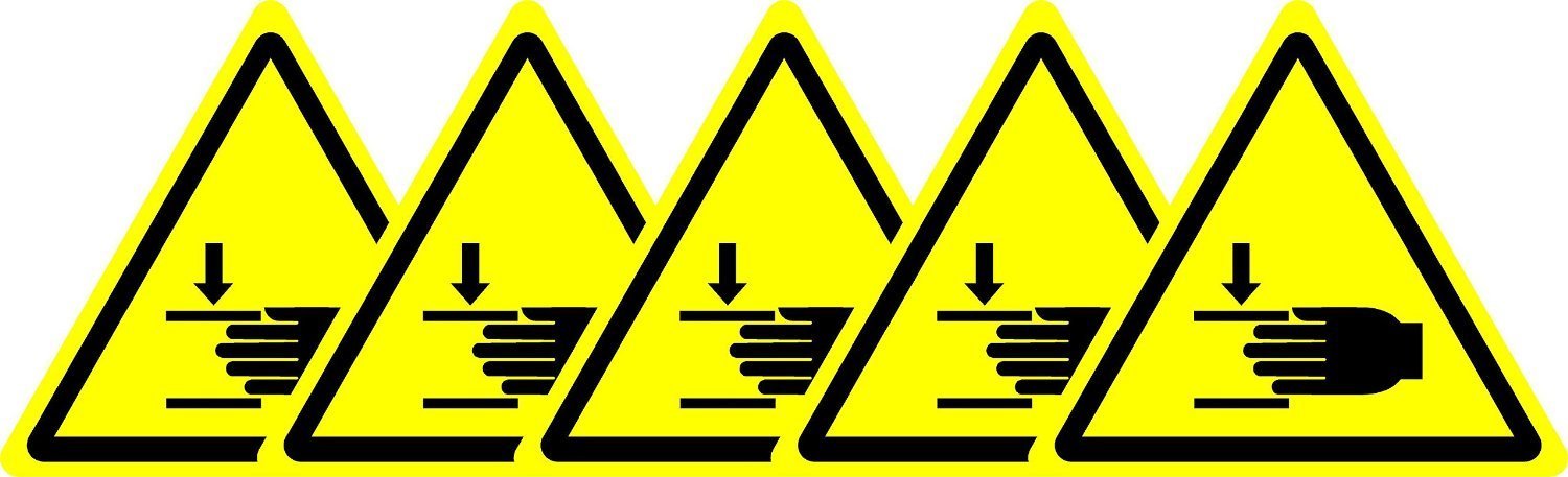 ISO Safety Label Sign - International Warning Crushing of Hands Symbol - Self Adhesive Sticker 50mm Diameter (Pack of 5 Stickers)