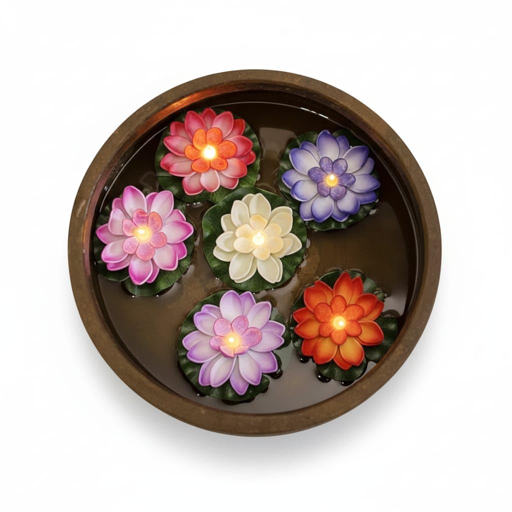 Floating LED Lotus Flowers, Waterproof Pool Lights with Water Sensor, 6-Pack Multicolour