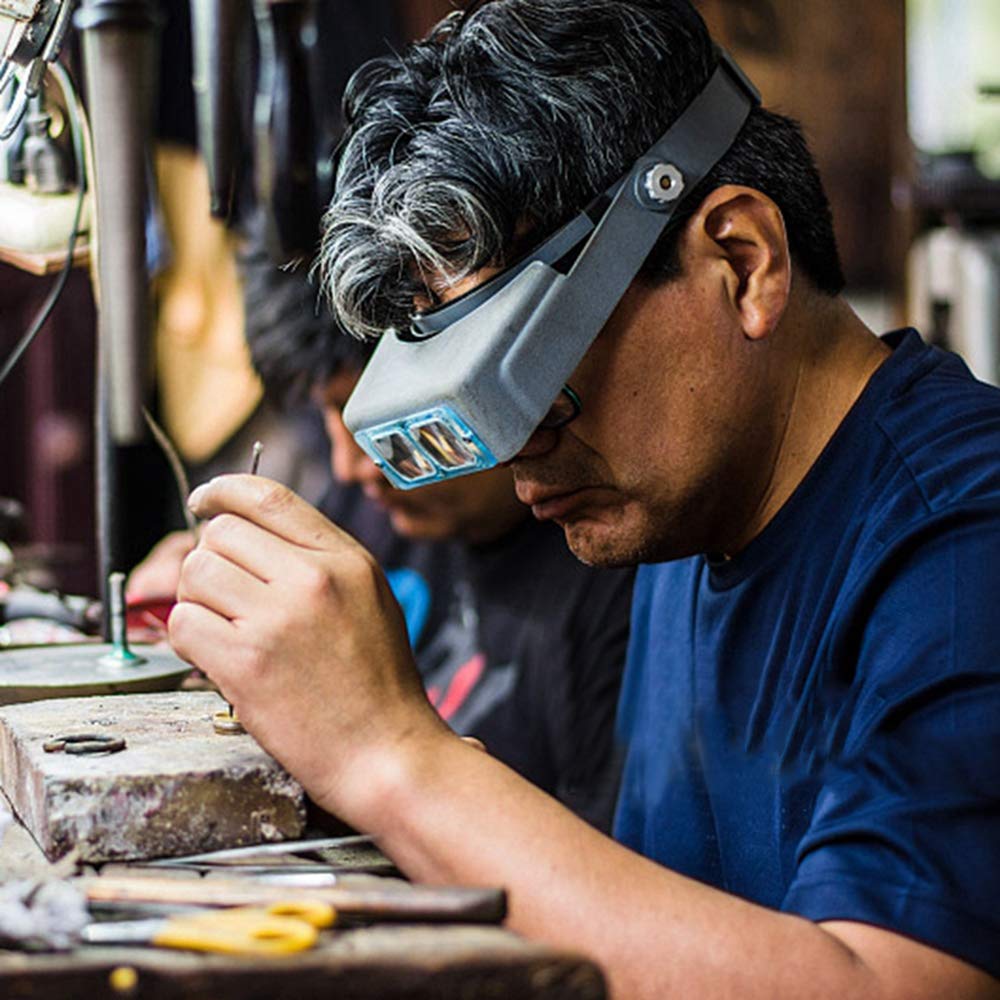 Gafas de Aumento Lente de Aumento montado en la Cabeza Lente HD con 4 Lentes reemplazables para joyería Relojes artesanía reparación (A)