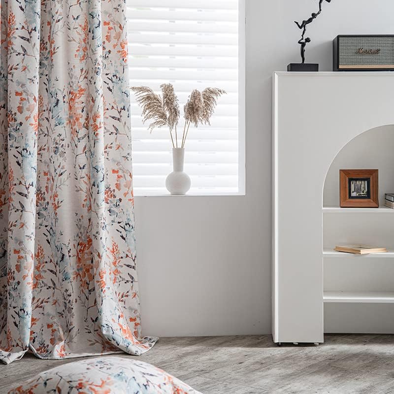 Kotile Vintage Floral Curtains 52x84 Inch - Orange/White Room Darkening Grommet Panels, Set Of 2 - View #2