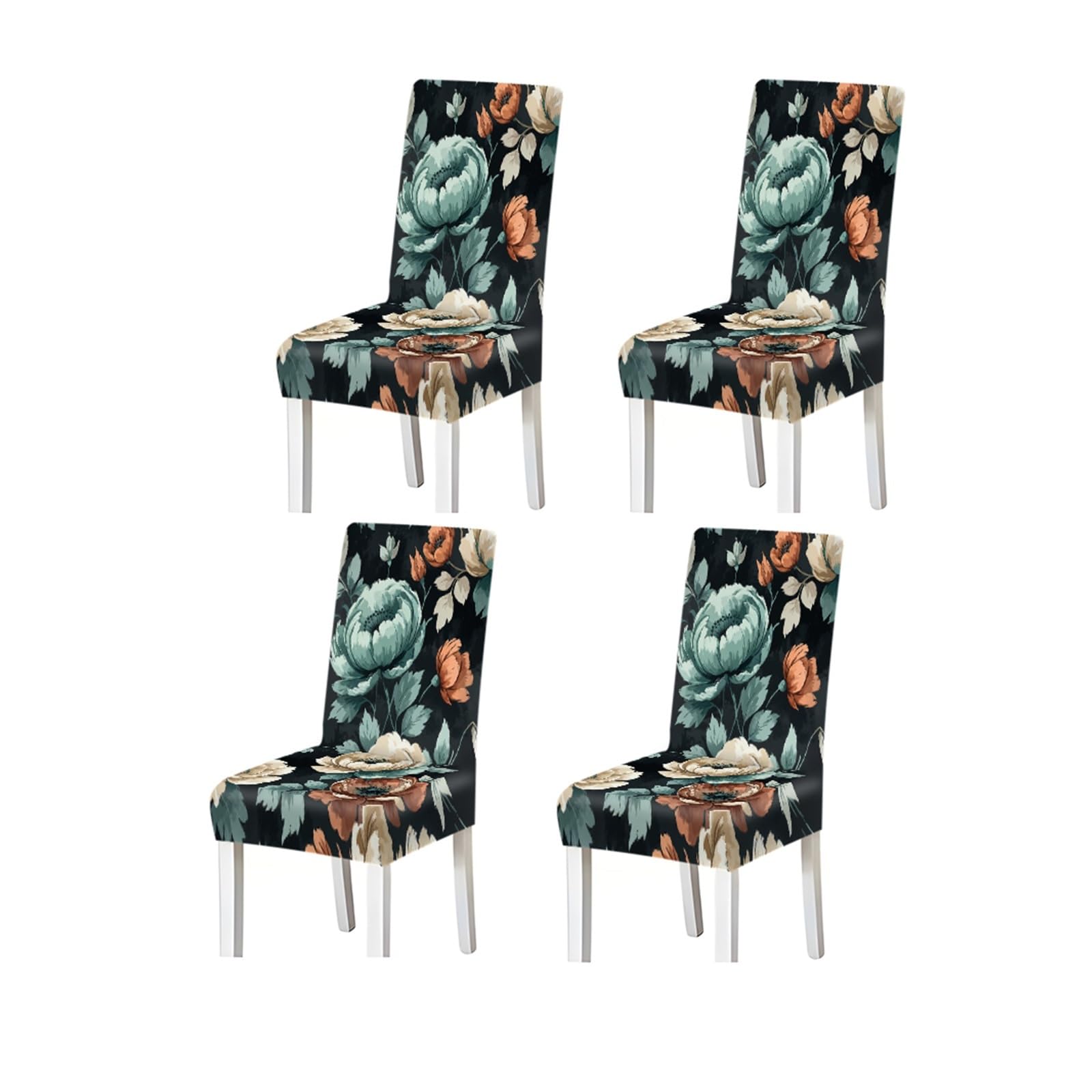 BOSUYBN Black Teal Terracotta Floral Pattern Print Dining Chair Covers Set Of 2/4/6, Stretch Slipcovers For Kitchen Dining Room Furniture Protectors for Home Dining Room(4PCSChair cover)