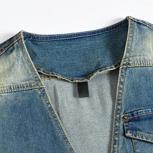 Men's Button V-Neck Denim Vest Slim Fit Sleeveless Outdoor Jacket Casual Motorcycle Jean Vests3