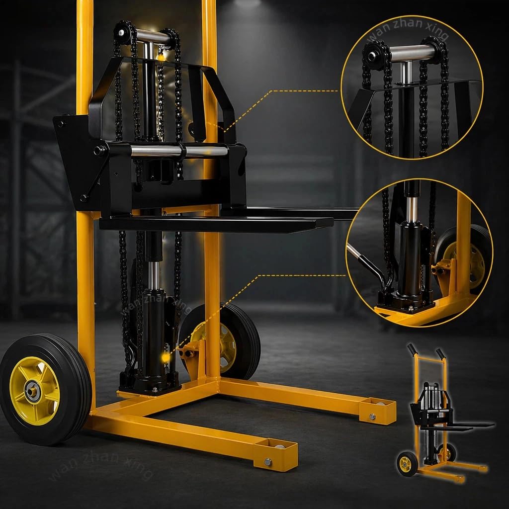 Elevador Manual de Carga de 200 kg - Carretilla Elevadora Compacta Y Ligera de Acero con Altura de 900 mm, Transpaleta de Bomba Hidráulica para Almacenes Y Talleres