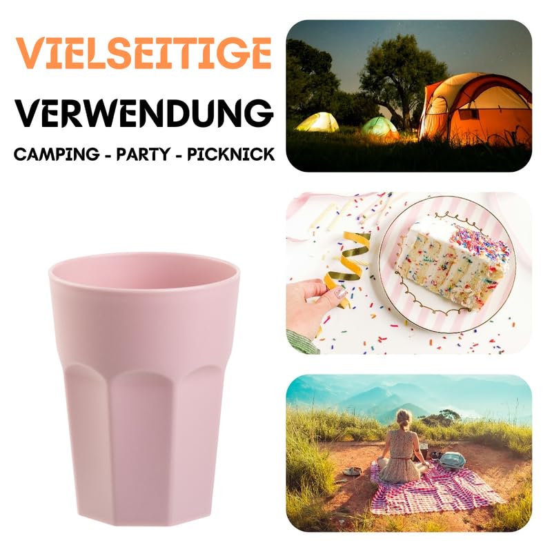 10 x Plastikbecher, Trinkbecher, Rosa, Pastellfarben, 400 ml, Eichstrich, bruchfest, stapelbar, Mehrweg, Kunststoff, wiederverwendbar, Party-Becher, Trink-Glas
