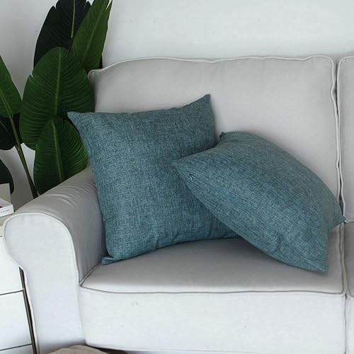 Miniatura 3 de Artcest - Juego de 2 fundas de almohada decorativas de lino de arpillera para sofá y cama, Poliéster & Mezcla de poliéster, Azul (Peacock Blue),