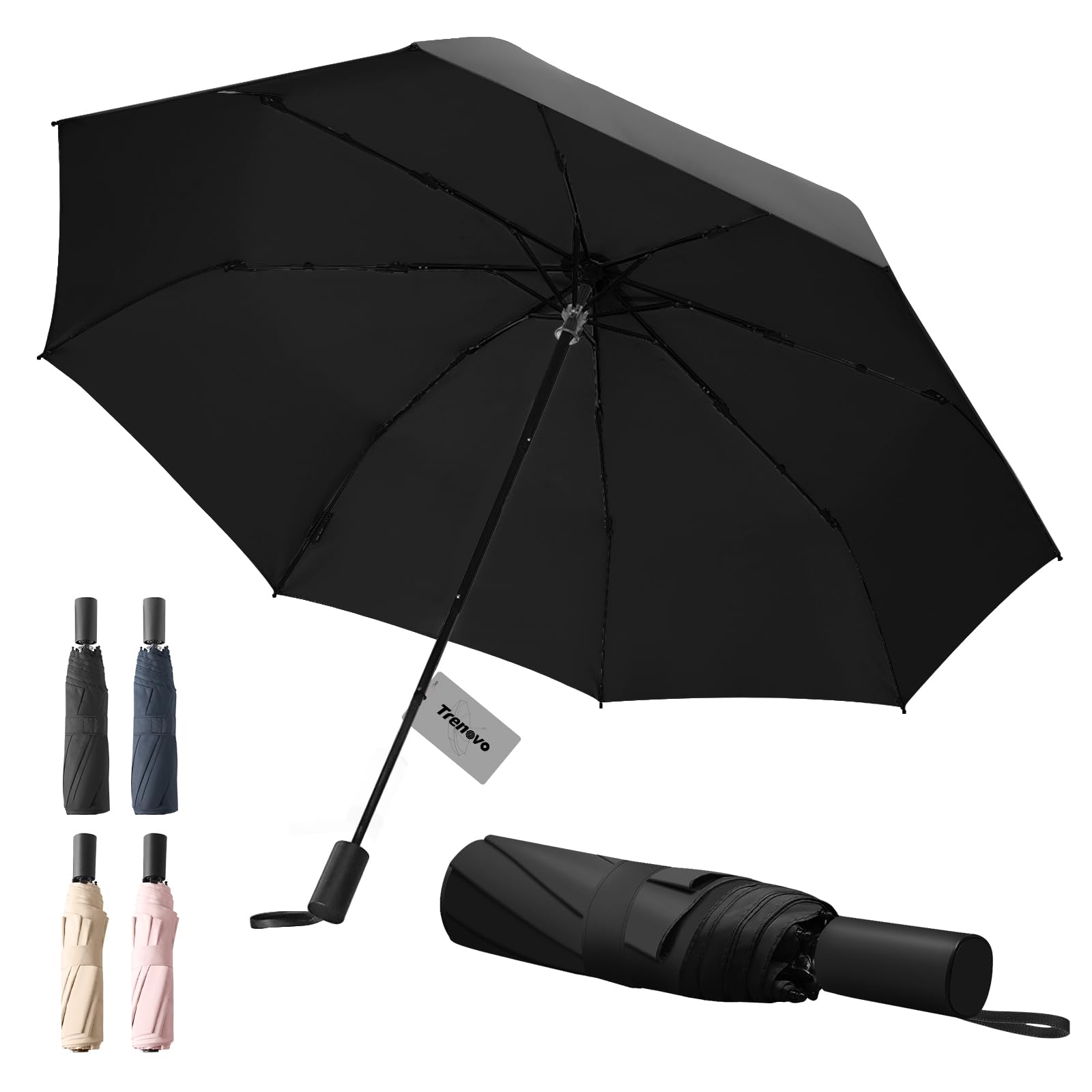 Trenovo Folding Umbrella, UV Sun Rain Travel Umbrellas for Backpack, Portable Folding Umbrellas for Women