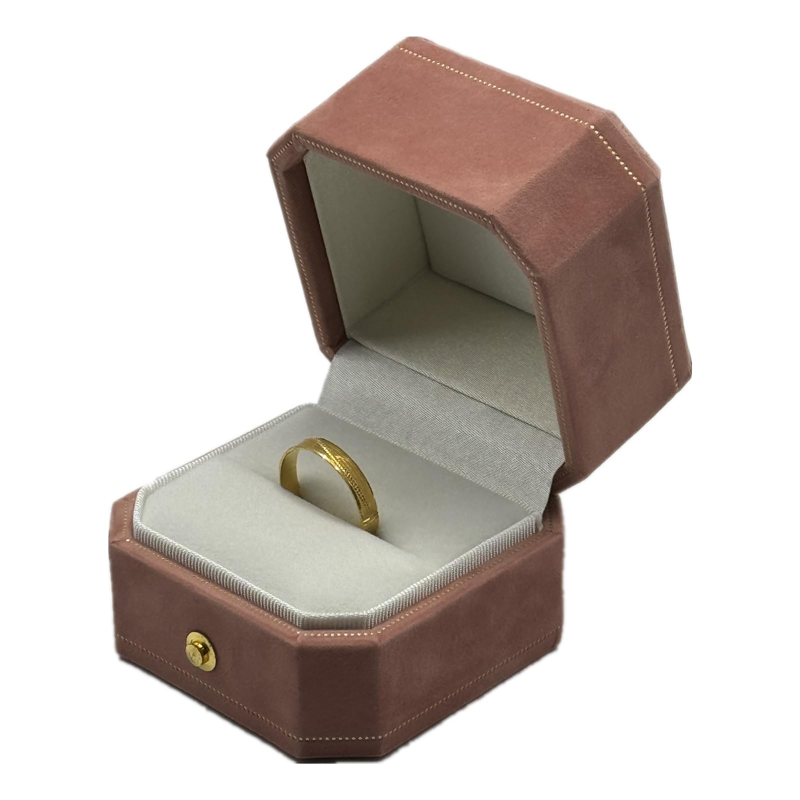 WHSLILR Pink Octagon Wedding Ring Box With Hinged Lid - Engagement Proposal Box With Gold Lace PRB001-Pink