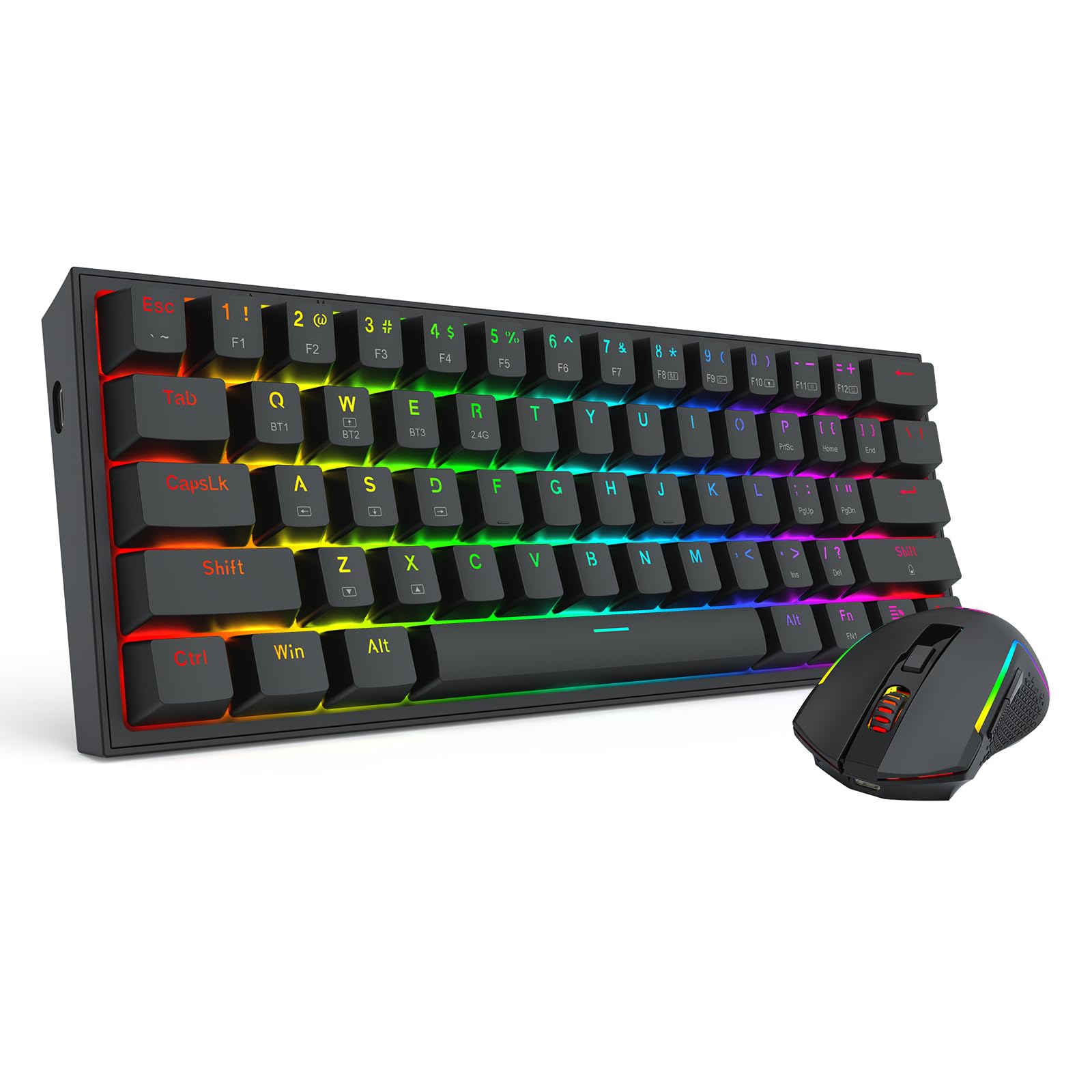 Redragon S144 Combo Teclado Ratón Inalámbrico 60% Dongle Compartido | combo teclado ratón gaming 60% K617 3 modos RGB ratón 7200DPI dongle compartido práctico