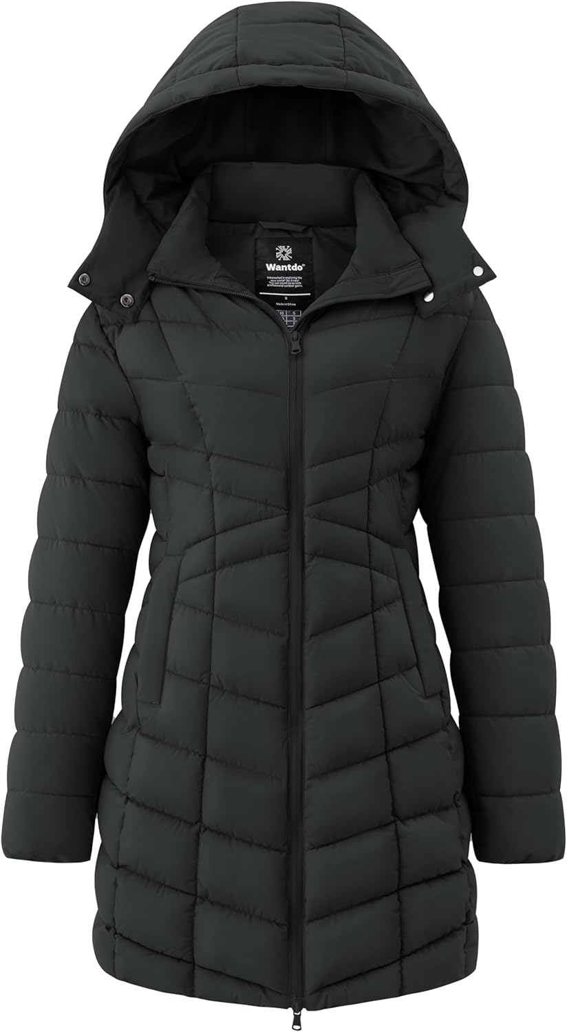 wantdo Women’s Puffer Jacket Warm Padded Winter Coat Long Quilted Jacket (Available in Plus Size)