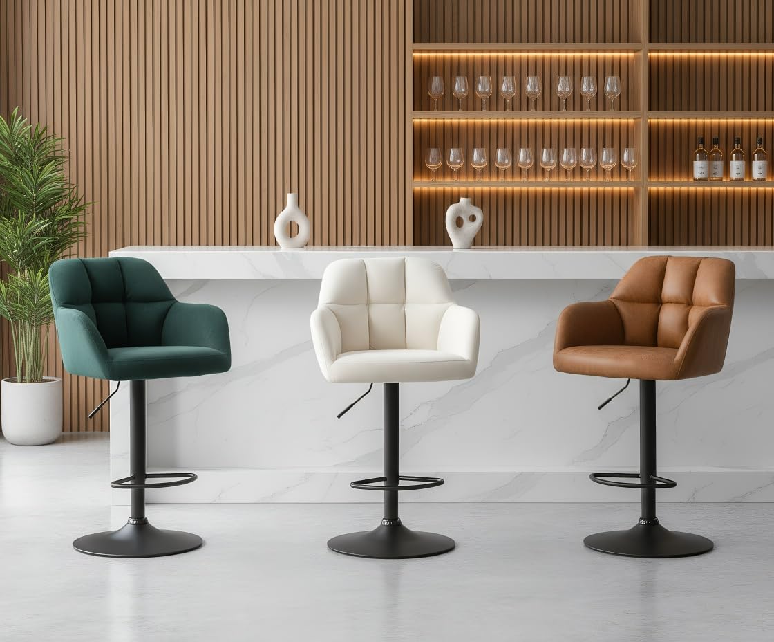 Ya-Home Set di 2 Sgabelli da Bar in Velluto Sgabelli Cucina Imbottiti con Schienale Sgabelli Alti Moderni Sedie da Bar Regolabile e Girevole per Cucina Penisola, Beige