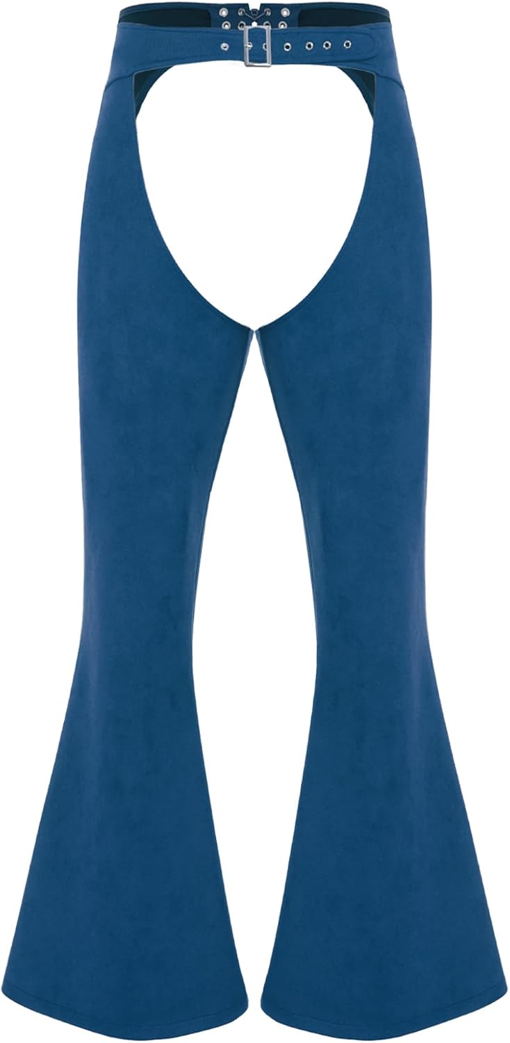 Adult Women Mens Western Faux Suede Hollow Out Trousers Wide Leg Long Pants Cowgirl Cowboy Costume