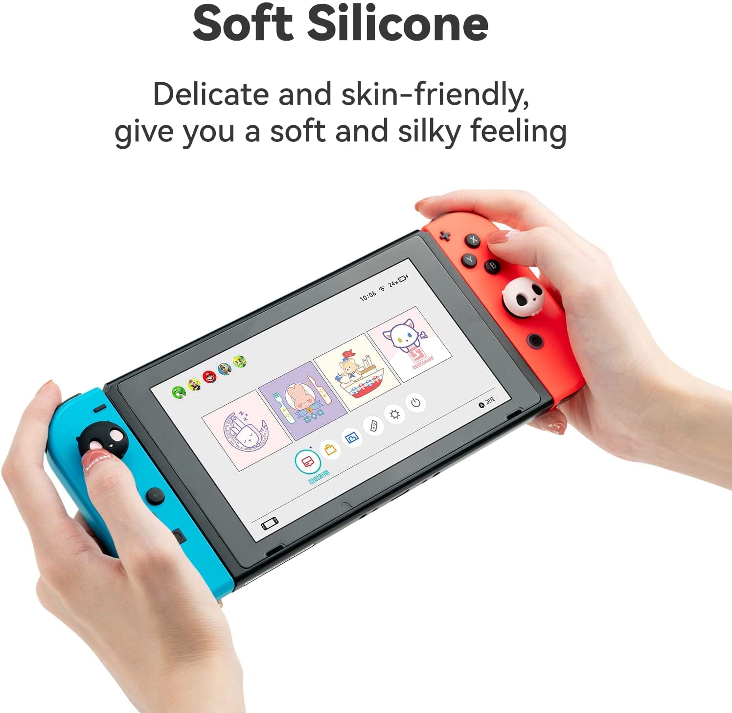 GeekShare Lindo Halloween Joycon Tapa de Agarre para Pulgar de Silicona, Cubierta de Joystick Compatible con Switch/OLED/Switch Lite, Paquete de 4 - Sweetheart Cranium