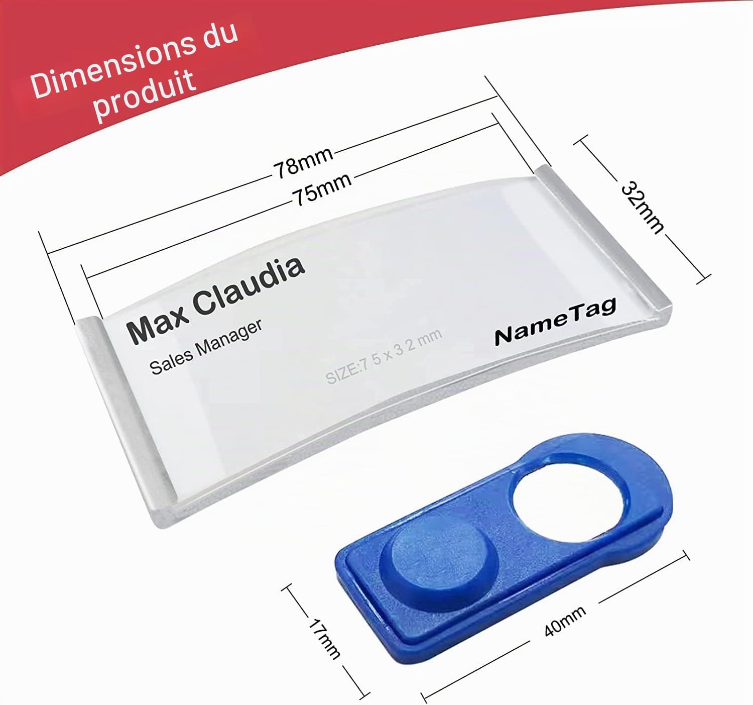 15 Badge Aimanté - Badges Nominatifs Magnétiques Pour Vêtements - Avec Double Aimant Puissant - Avec Fente en Papier - Environ 75 x 32mm (En Aluminium/Argenté)
