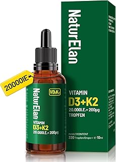 Vitamin D3 K2 hochdosiert Tropfen - 20000I.E. + Vitamin K2 MK7 200 mcg pro Dosis, Vegetarische, Ohne Zusätze, Laborgeprüft