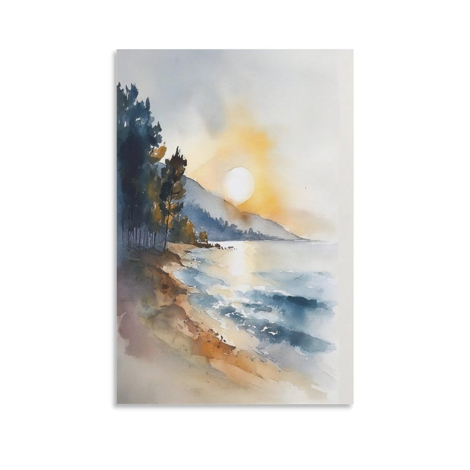XWYMXZ Lake Michigan Sunset 16x24inch(40x60cm) Vintage Travel Poster Watercolor Canvas Art