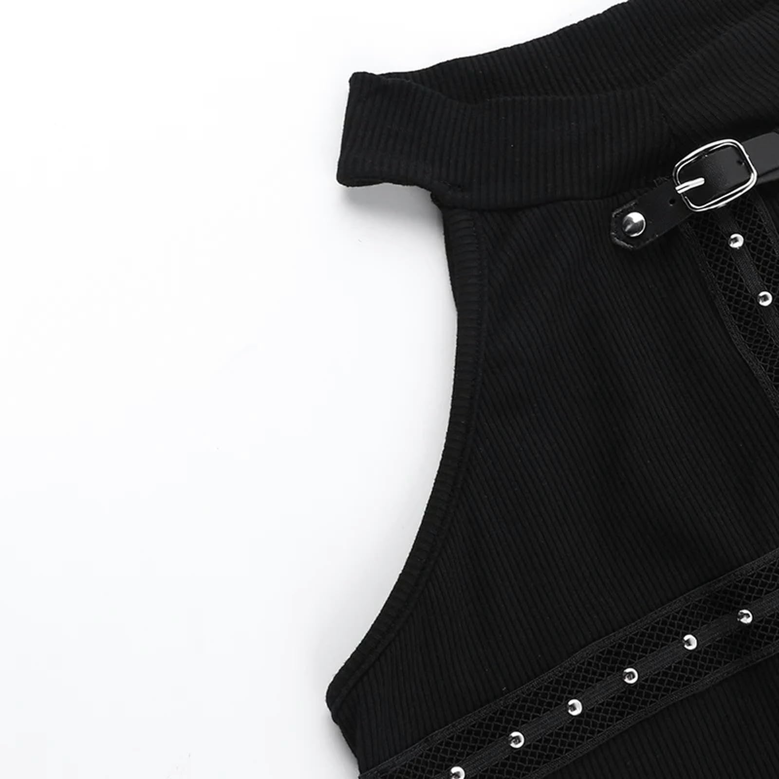 Débardeur Punk Noir Streetwear Tricot Été Ténèbres Réservoirs Femmes Hauts sans Manches-Noir-M
