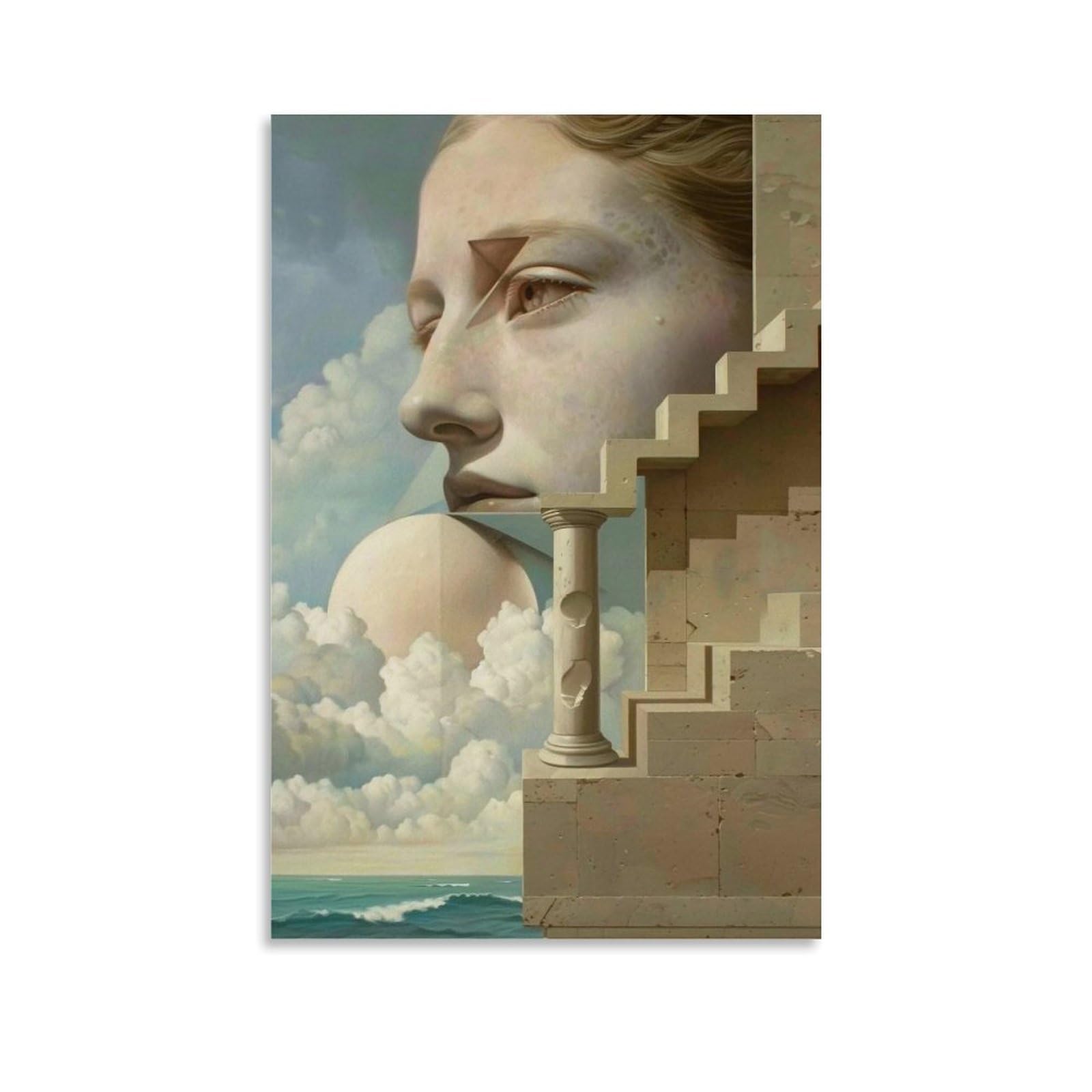 MGHTGRWE Dreamlike Surreal Step & Ocean Composite Scene 03 Poster Wall Art Canvas Vintage Aesthetic Painting Decor for Rooms 24x36inch Unframe-style