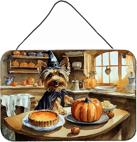Caroline's Treasures DAC1818DS812 Silky Terrier - Placa de aluminio para colgar en la pared o en la puerta, diseño de calabazas de cocina y baño, 8