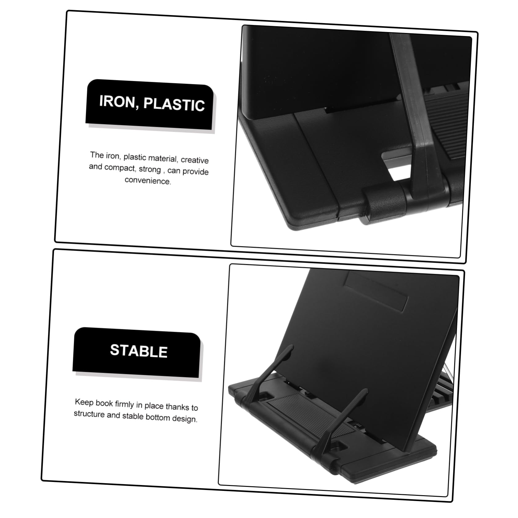 Supporto Portatile per Documenti in Ferro e Plastica Angolo Regolabile, Leggio da Scrivania Nero per Libri e Giornali in Ufficio