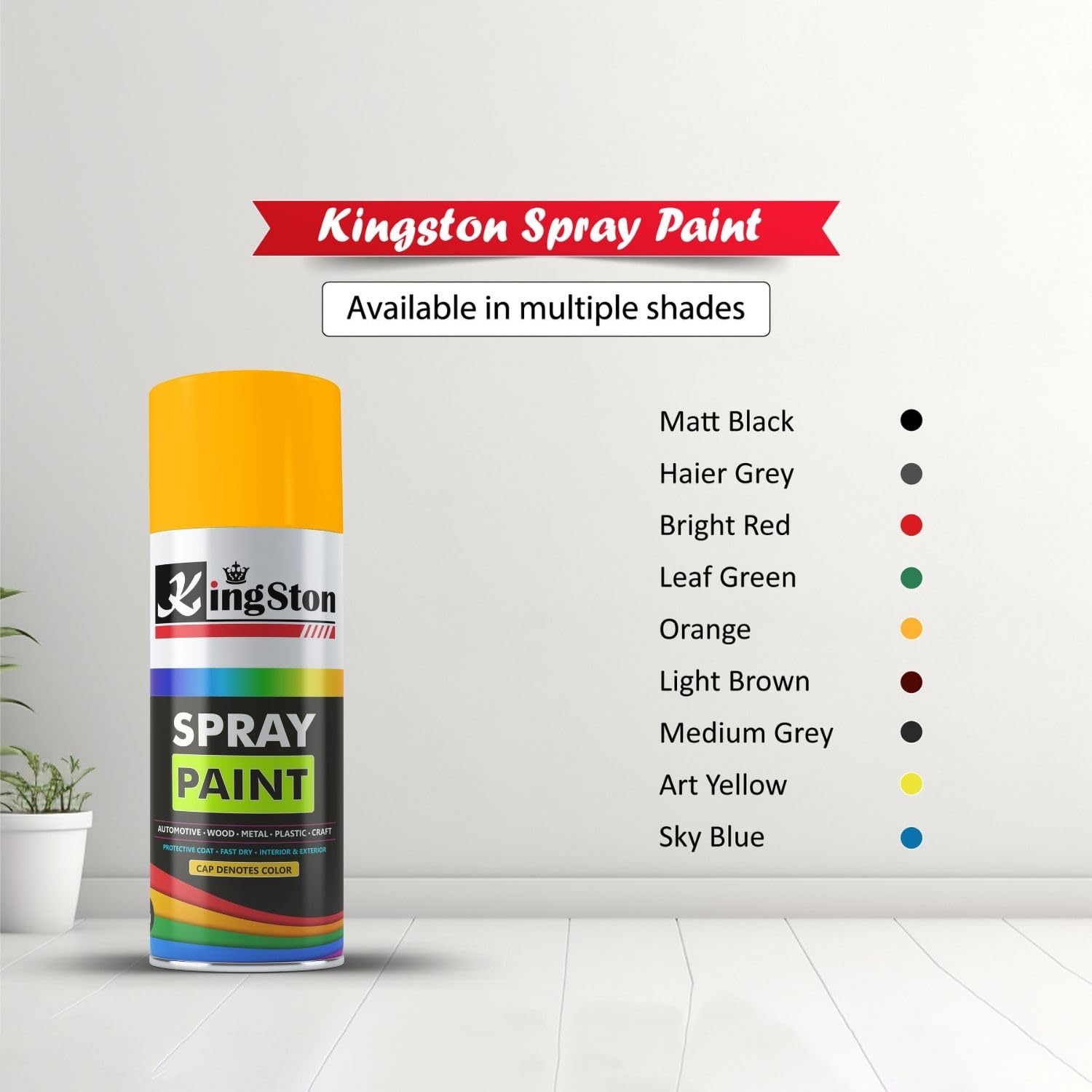 Kingston Acrylic Spray Paint for Metal, Wood, Wall & Plastic, Multi-Surface DIY Paint, Quick Dry, Neon Orange Finish, 400ml Can, 1 Pc