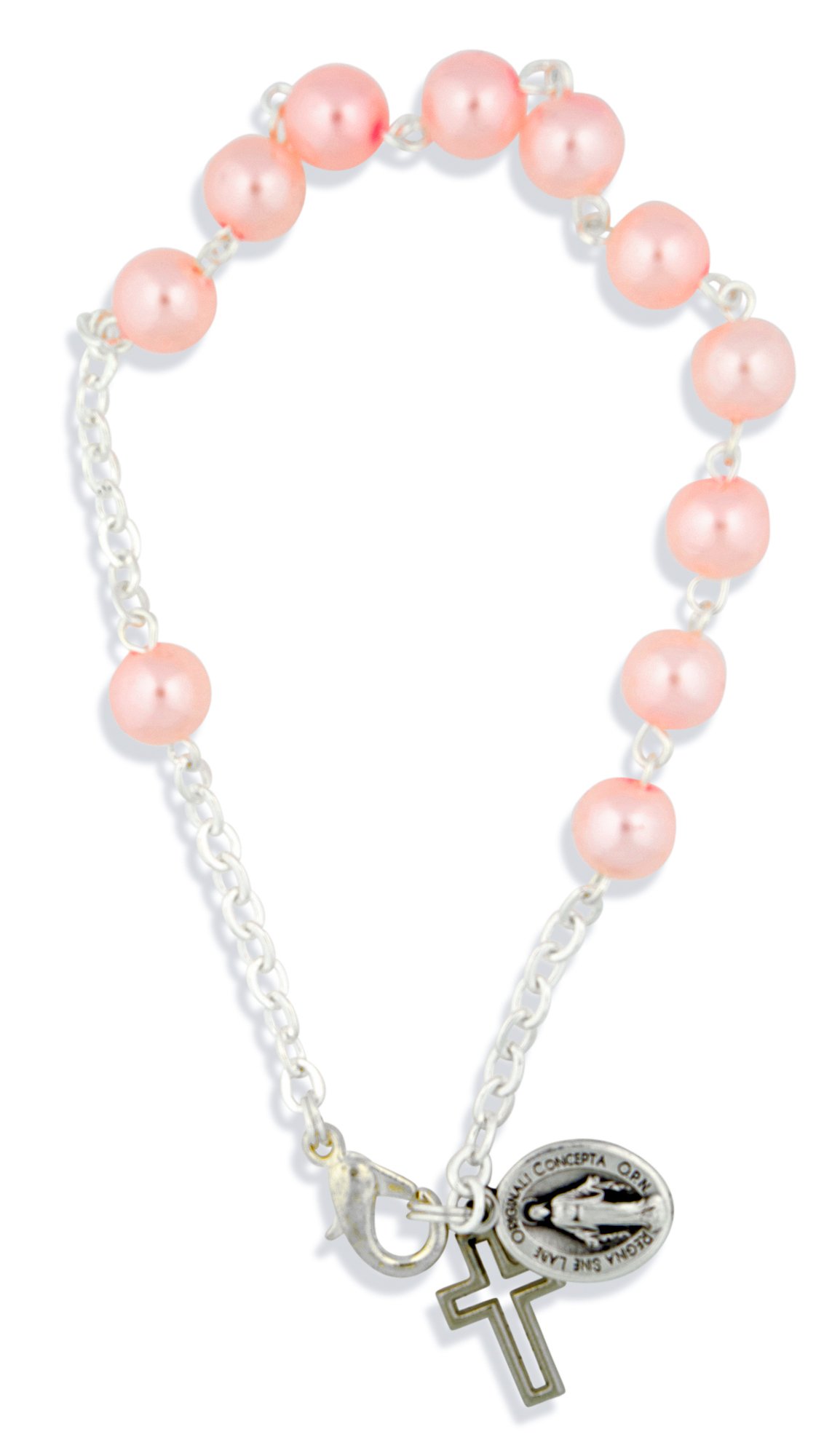 Vatican ImportsOne Decade Rosary Bracelet with Clasp and Pearlized Beads pink