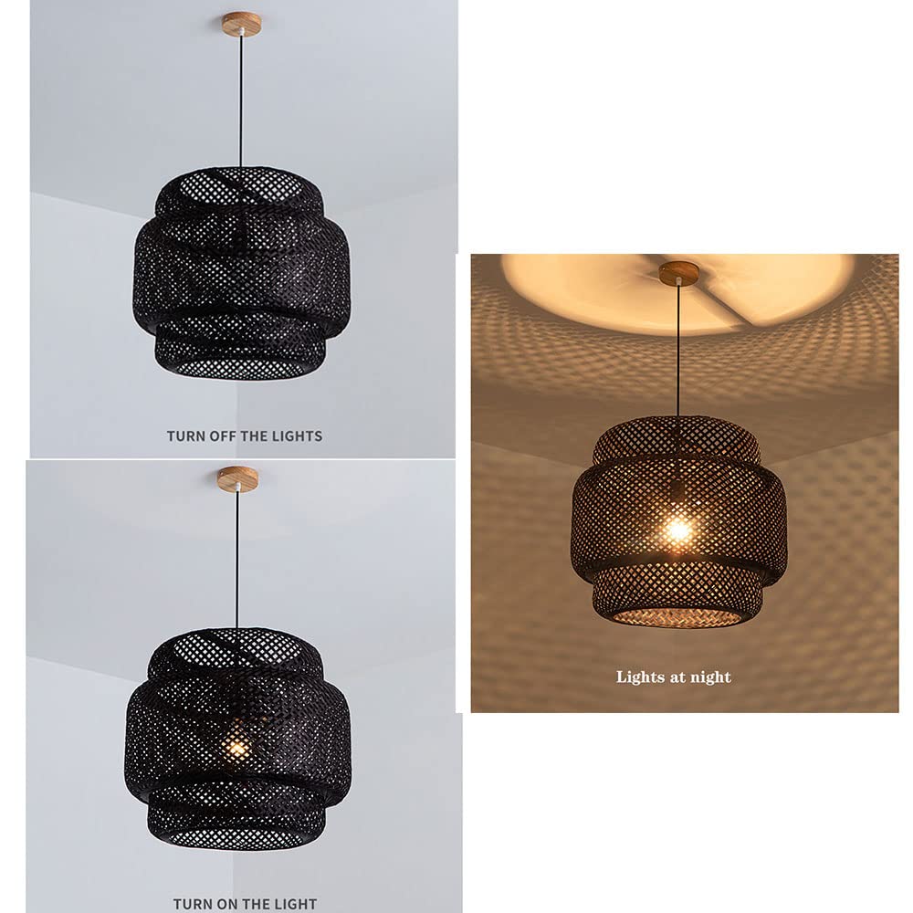 Wiszący klosz w stylu boho, styl z połowy wieku, lampa sufitowa, lampy cylindryczne, kosz bambusowy i wiklinowy, do restauracji i kuchni, czarny