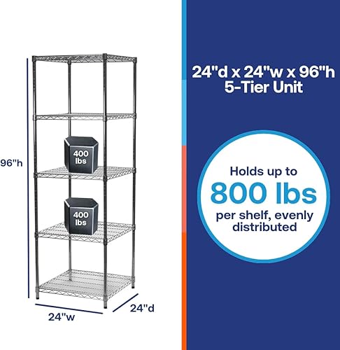 Miniatura 6 de Shelving Inc. Estantería de alambre cromado de 24 pulgadas de profundidad x 24 pulgadas de ancho x 54 pulgadas de alto con estantes de 5 niveles
