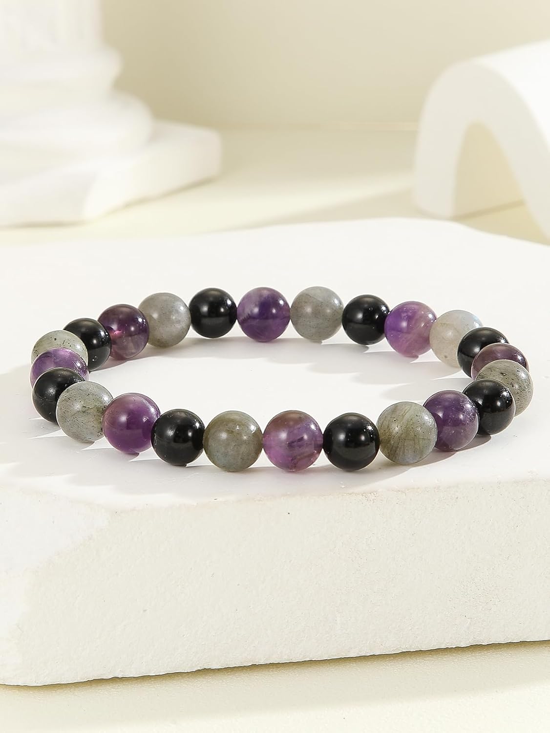 Crytsal Vibe Ultimate Protection Bracelet - Labradorite – Amethyst – Black Tourmaline - 8mm Beaded Bracelet for Protection - Elastic Adjustable Size - Image 8