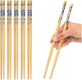 Hashi de Bambu 5 Pares 24cm com Estampa Azul Pétalas Palitos Japoneses para Sushi Reutilizáveis