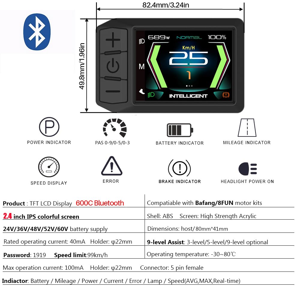 LCD Ecran 600C 750C Bluetooth 850C P850C 860C T1 Touch Screen Compteurs Vélo pour Bafang BBS01B BBS02B Mid Motor, Moteur moyeu, Cyclisme Display
