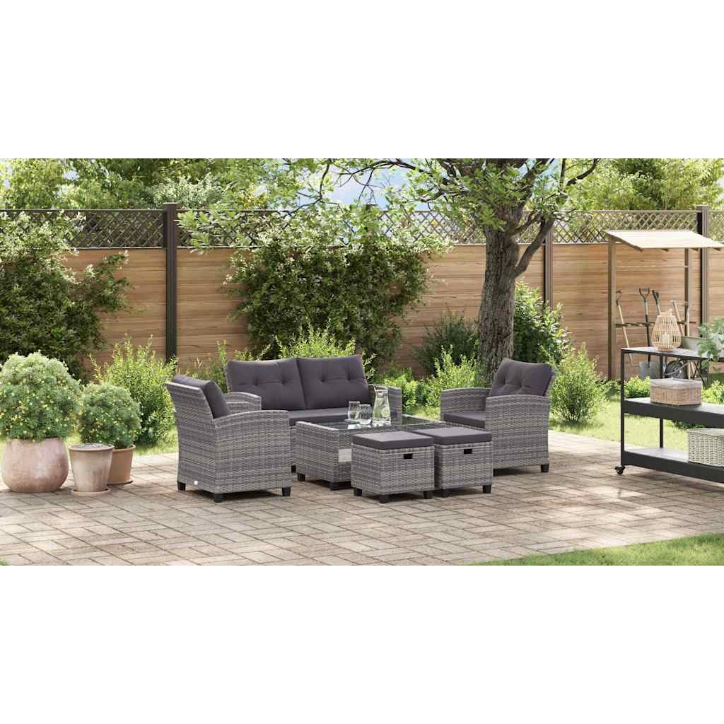 Sofa Terraza Exterior, Muebles Jardin Exterior, Conjunto Jardín de Ratán, Sofas Exteriores de Jardin, Muebles de jardín 6 pzas y Cojines ratán sintético Gris Oscuro