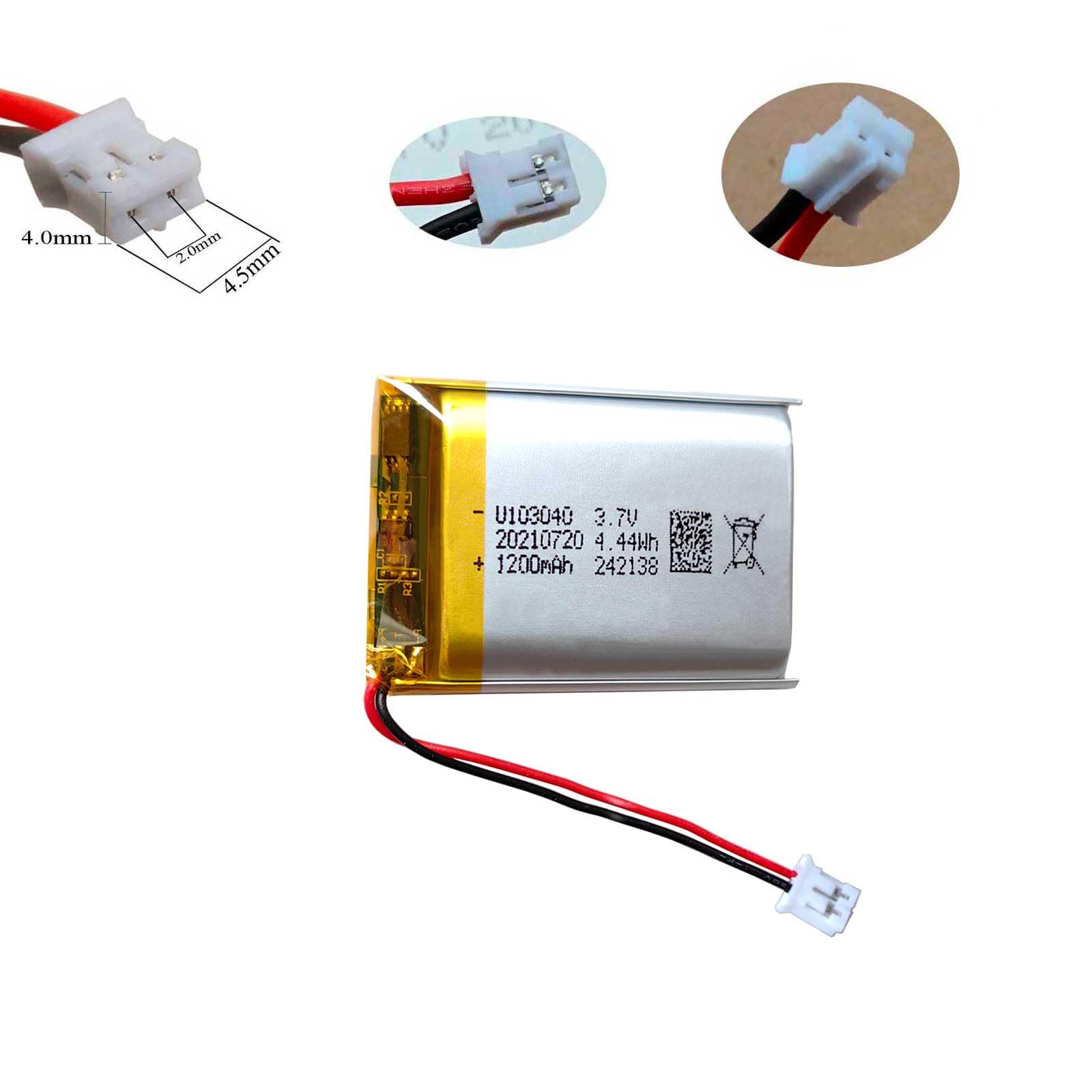 Amazon.com: XINLANTECH 103040 1200mah Battery with PH2.0-2Pin Plug