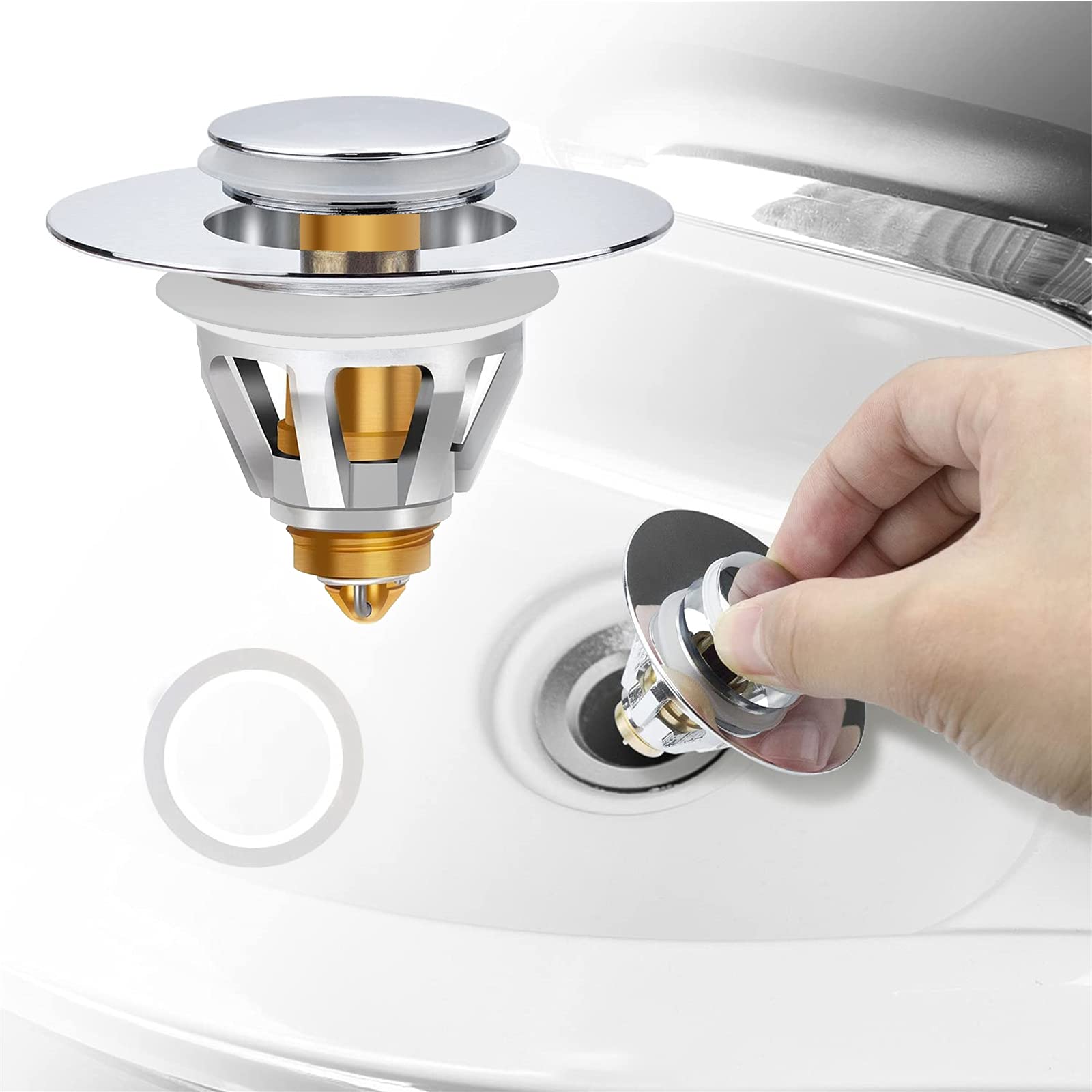 Universal wash Basin Sink Stopper, Bathroom Sink Stopper Replacement Pop-Up Drain Filter, , Drain Stopper Hair Catcher 1 1/4 in, Silver