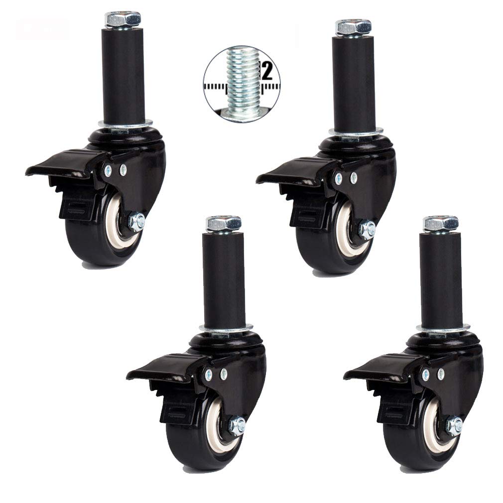 Roulettes pivotantes M12 pour meubles, lot de 4 roues en polyuréthane noir robustes