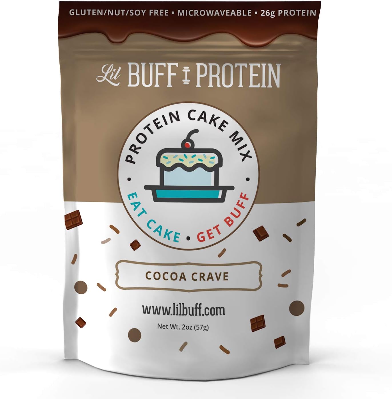 Lil Buff Protein, High Protein Cake Mix, Gluten Free, Microwaveable & 26g of Protein, High Protein Snack, Protein Waffles, Protein Donuts (COCOA-CRAVE, 1 Serving)