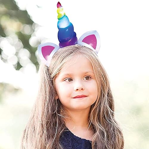 Miniatura 5 de ArtCreativity Diademas de unicornio arcoíris iluminadas para niñas, juego de 2, diadema de cumpleaños con cuerno intermitente, accesorios de