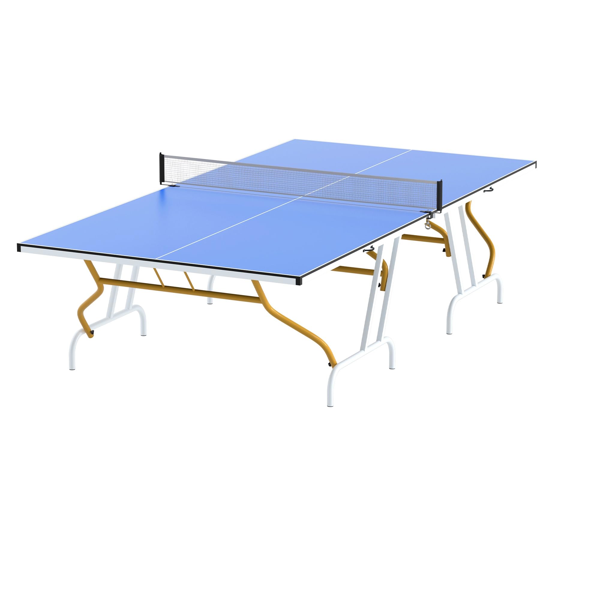 Mid-Size Table Tennis Table, Foldable & Portable Professional Ping Pong Table for Indoor & Outdoor Games with Net, 2 Table Tennis Paddles and 3 Balls,Easy to assemble (Blue, 9FT)