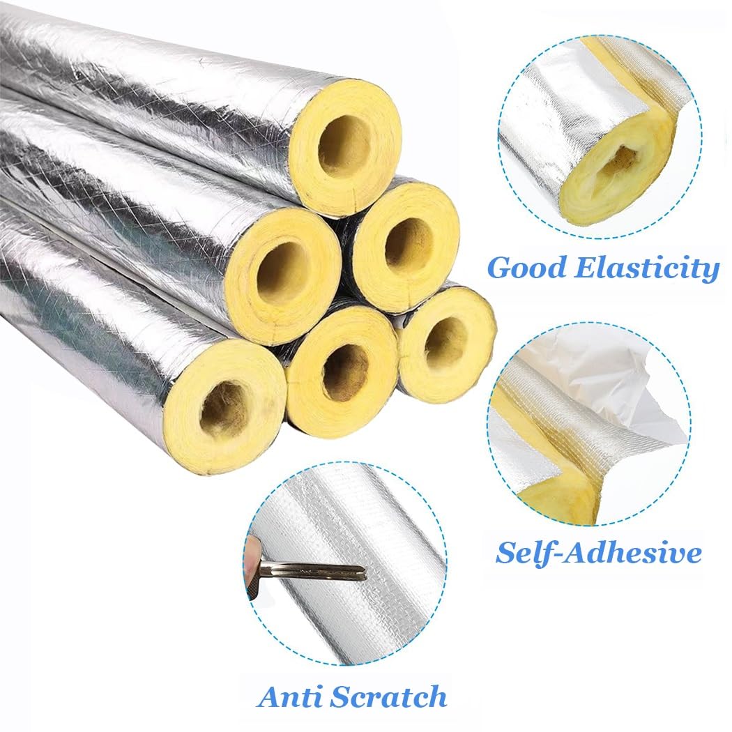 Tubo Isolante Pretagliato in Lana di Vetro, Guaina Isolante in Alluminio per Tubi, Isolante per Tubi - Impermeabile/ignifugo/antigelo - per Tubi Caldi O Freddi(108mm)