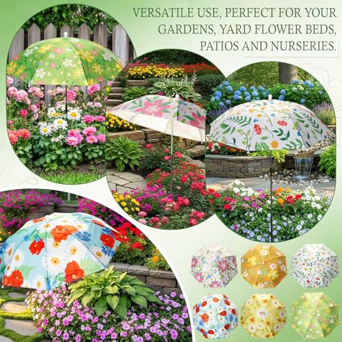 Hillban 6 Pack Plant Umbrellas for Outdoor Plants 23.6\" Large Garden Umbrella Shade for Potted Flower with Adjustable 40\" Height Sunshade Cover for Plants Flowers Garden Bed(Floral Pattern)