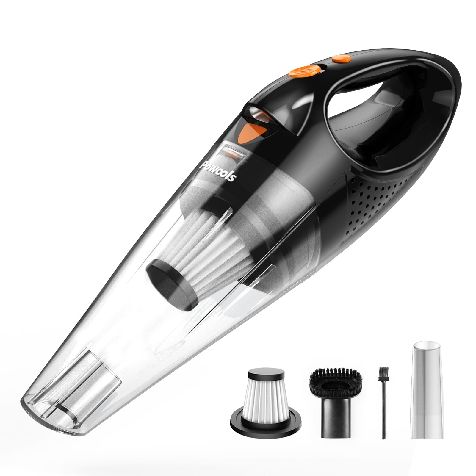 Powools Handheld Vacuum Cordless Rechargeable with 2 Filters- Cordless Car Vacuum Cleaner High Power with Fast Cahrge Tech, Portable Hand Vacuum with Large-Capacity Battery, Orange (PL8189)