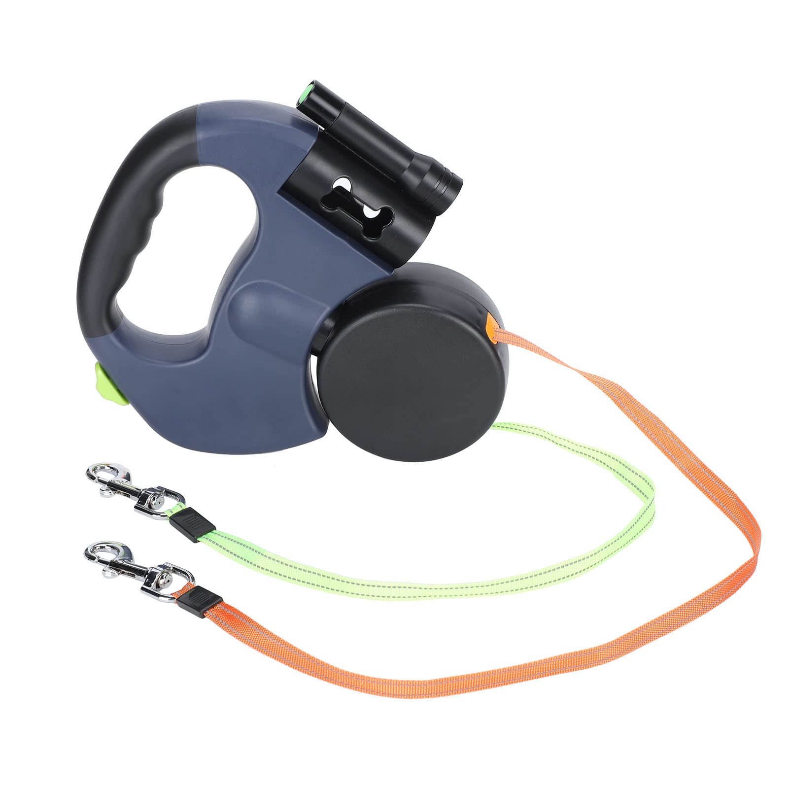 Doppelte Einziehbare Hundeleine, Strapazierfähig, Flexible Einziehbare Hundeleine Doppelleine Zwei Hunde mit LED Licht und Müllbox für Kleine und Mittelgroße Hunde