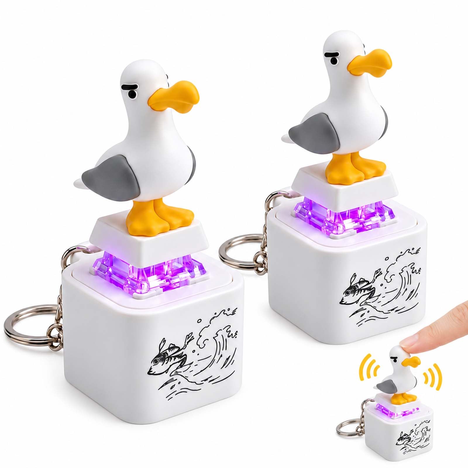 2 Pack Seagull Mine Keychain, Button Fidget Toy, Portable Keyring Toy
