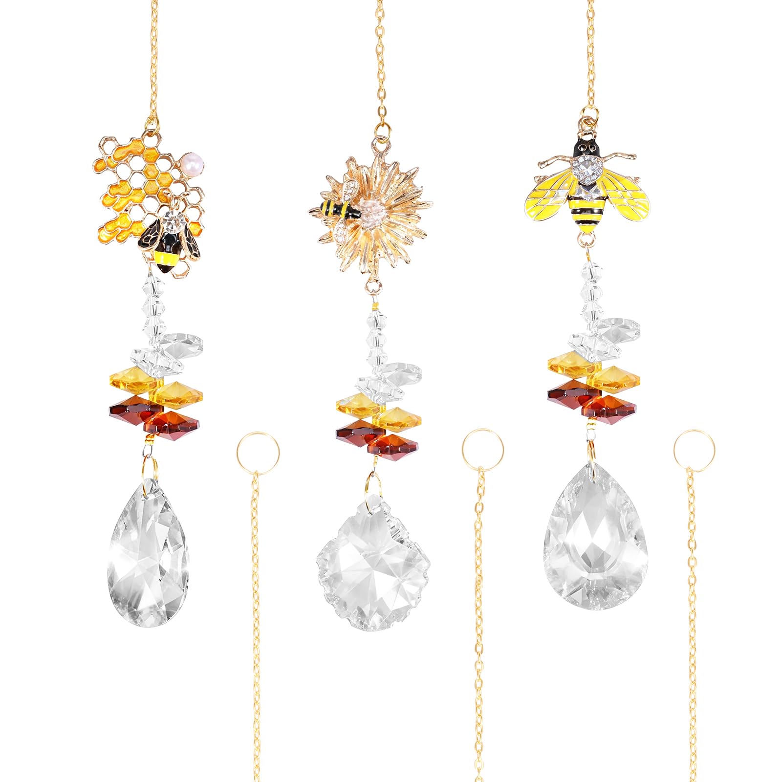 3Pcs Hummingbird Crystal Sun Catcher, Window Hanging Suncatchers Ornament for Outdoor Indoor Home Garden Party Decoration,Crystal Prism Suncatcher(3-Bee series)