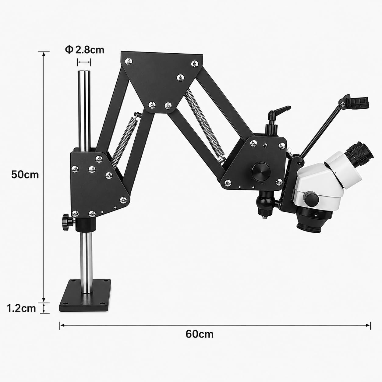 Microscopio estéreo 7X-45X con soporte de resorte para ajuste de joyas, 77 mm | Oculares WF10X, objetivo 0.5X, brazo ajustable de 360° y distancia interpupilar de 77 mm