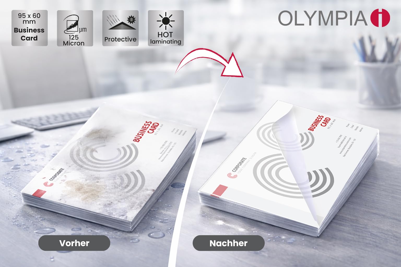 Olympia Folie do laminowania wizytówki, 125 mikronów, błyszczące, 100 sztuk, 9179