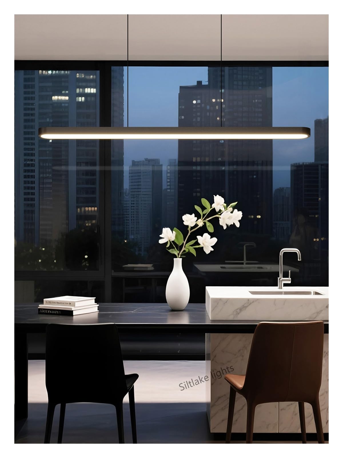 SYAXVOM Chandelier Modern Simple Dining Room Chandelier lamp Table bar Restaurant Lights Kitchen Office Company LED Strip(Black 120cm,Dimmable)
