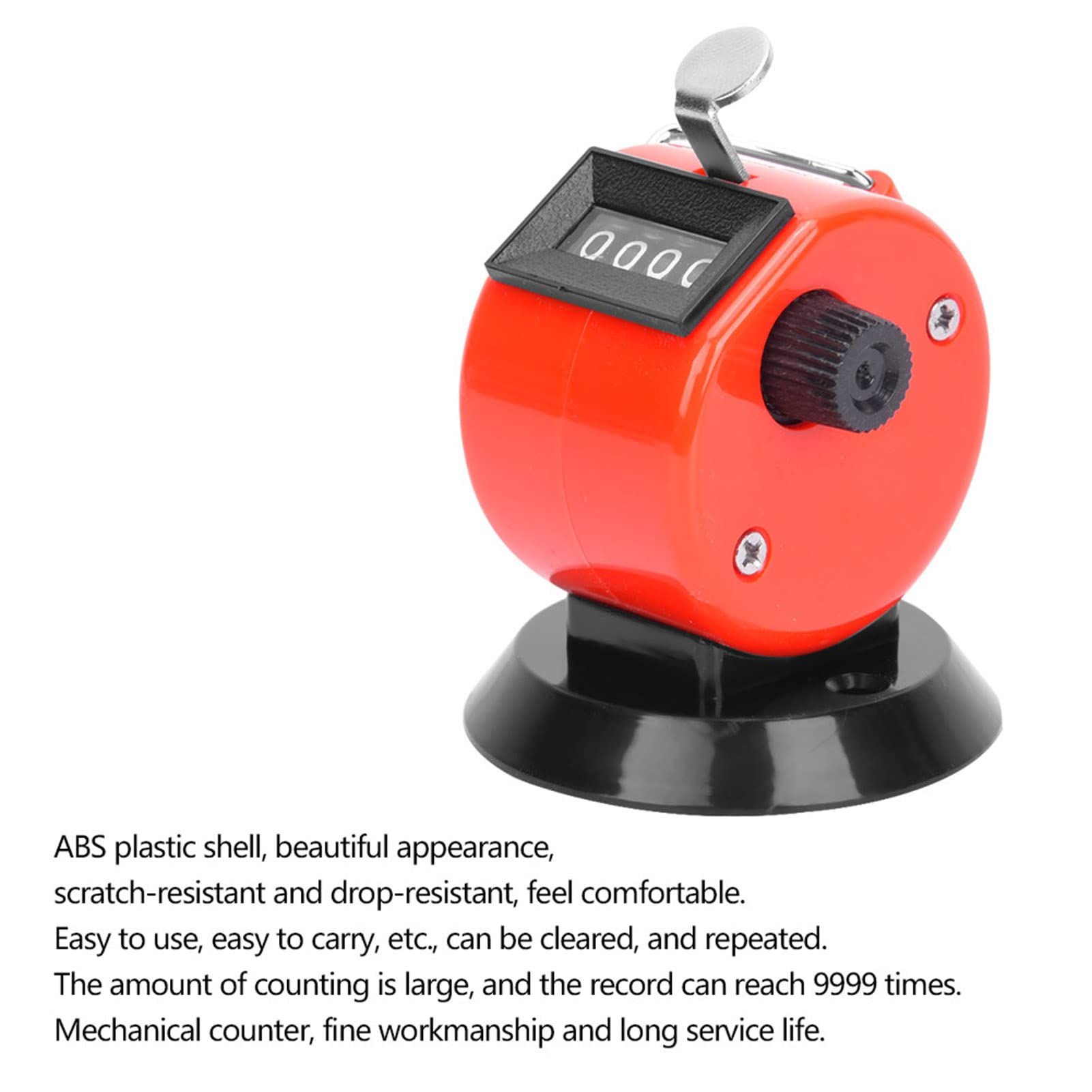 BERM 4-Digit ABS Plastic Hand Tally Counter with Hook Base for Sports Supplies, Portable Handheld Counting Tool for Traffic Monitoring (Red)