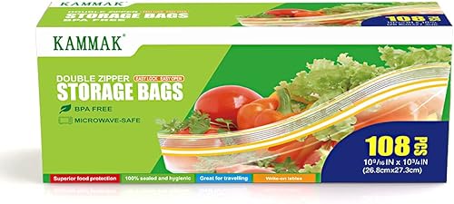 KAMMAK Bolsas para congelador de galón, bolsas de almacenamiento de alimentos, bolsa reutilizable con cierre iplock, agarre, abre y cierra