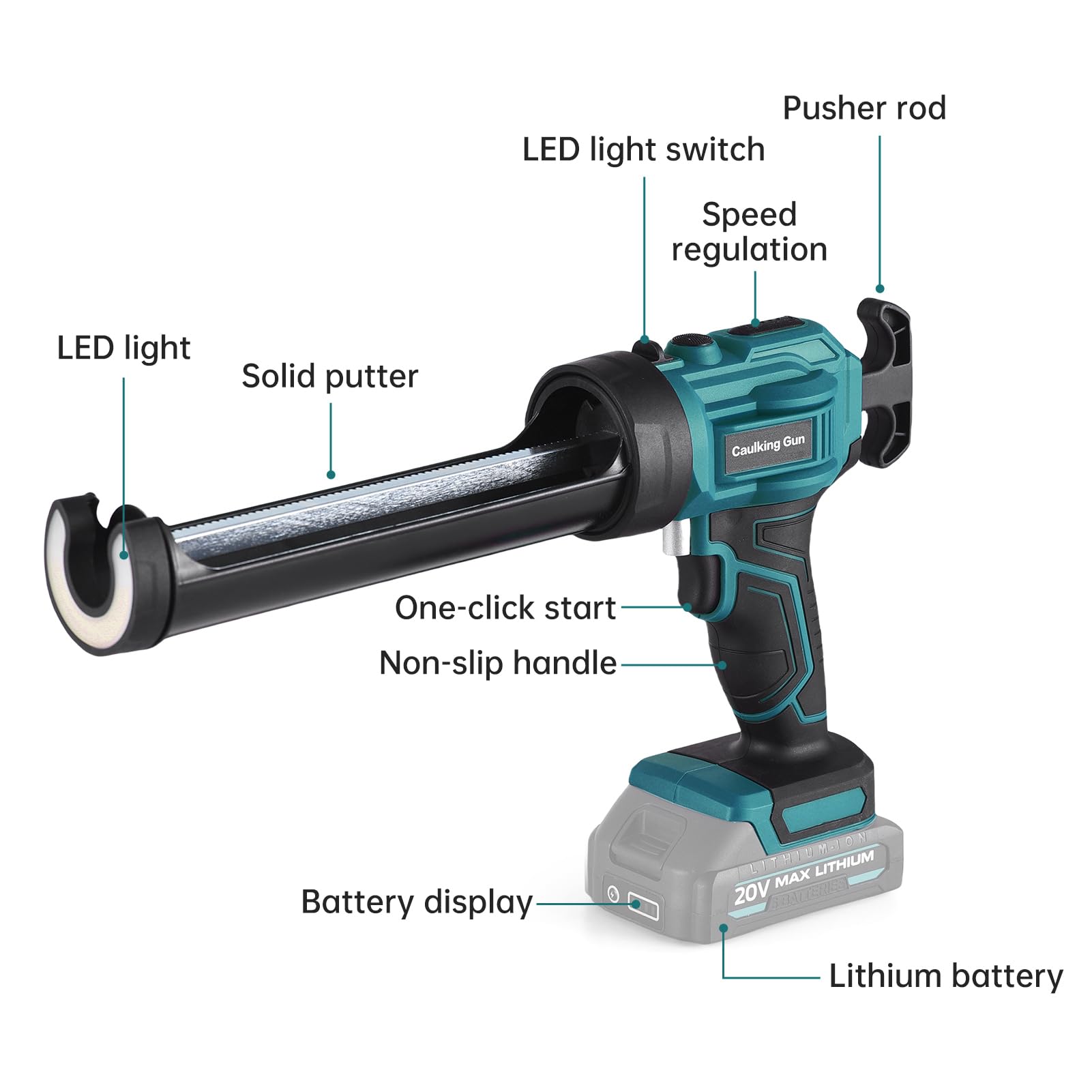 Bezprzewodowy Pistolet do Uszczelniania 20 V ze światłem LED. 4 Regulowane Prędkości Tłok z Automatycznym Cofaniem do Aplikacji Uszczelniacza (BLUE)